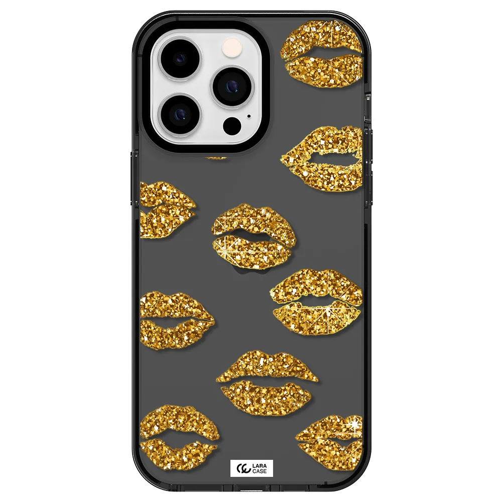 Glitter Lips Apple iPhone 15 Pro impact Smoke Black Case