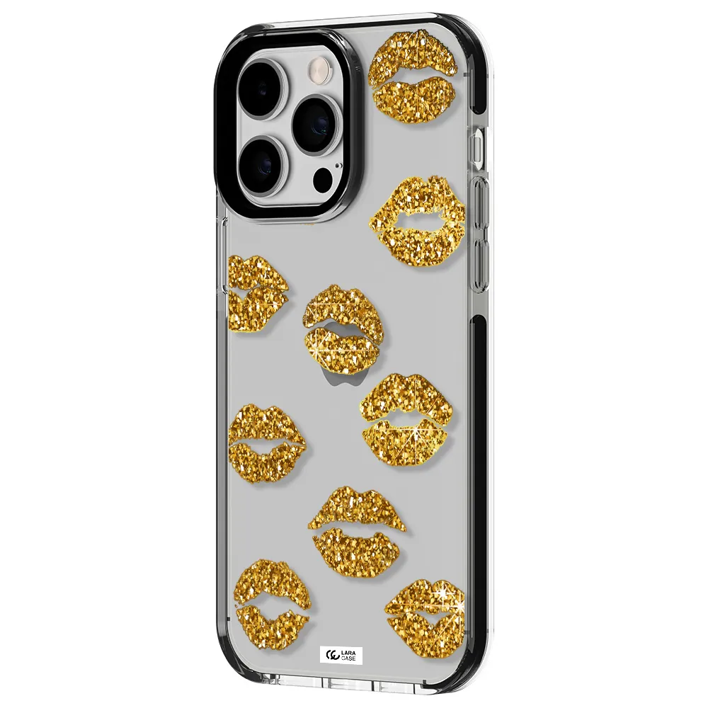 Glitter Lips Apple iPhone 15 Pro Max impact black border Case