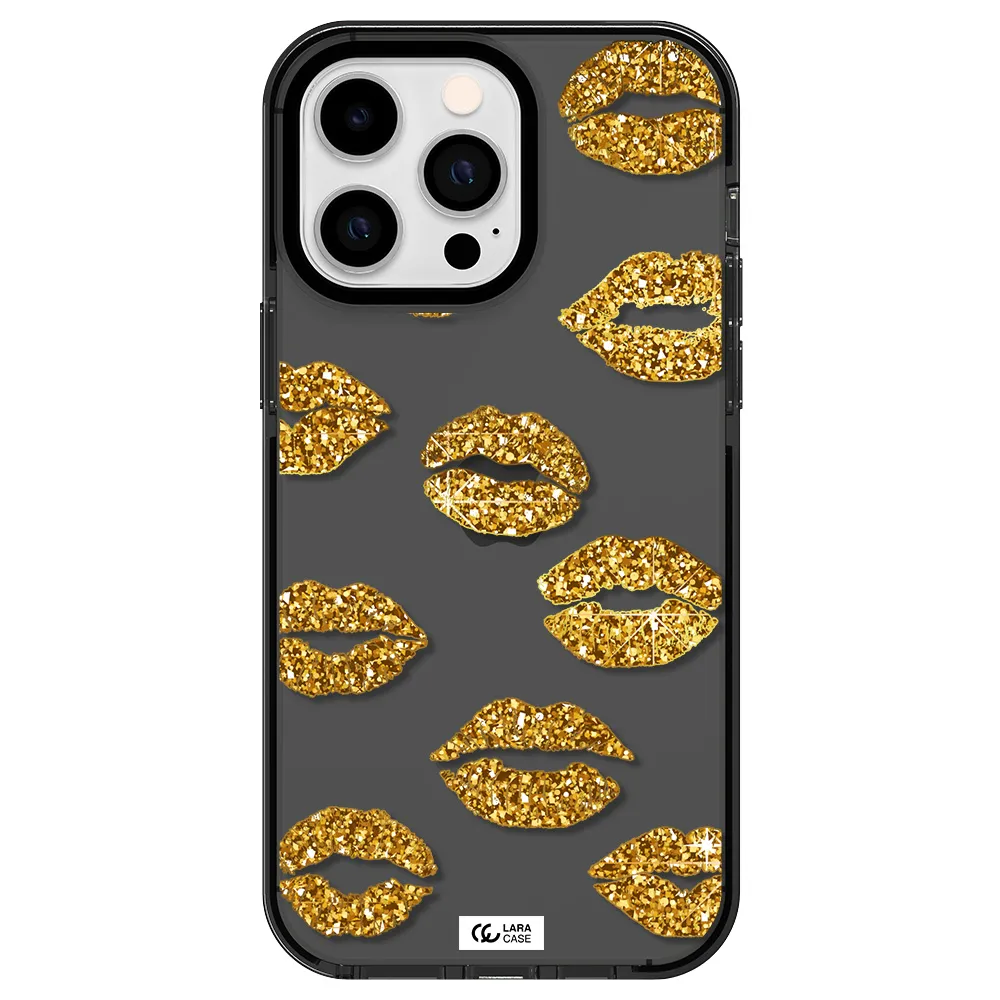 Glitter Lips Apple iPhone 15 Pro Max impact Smoke Black Case