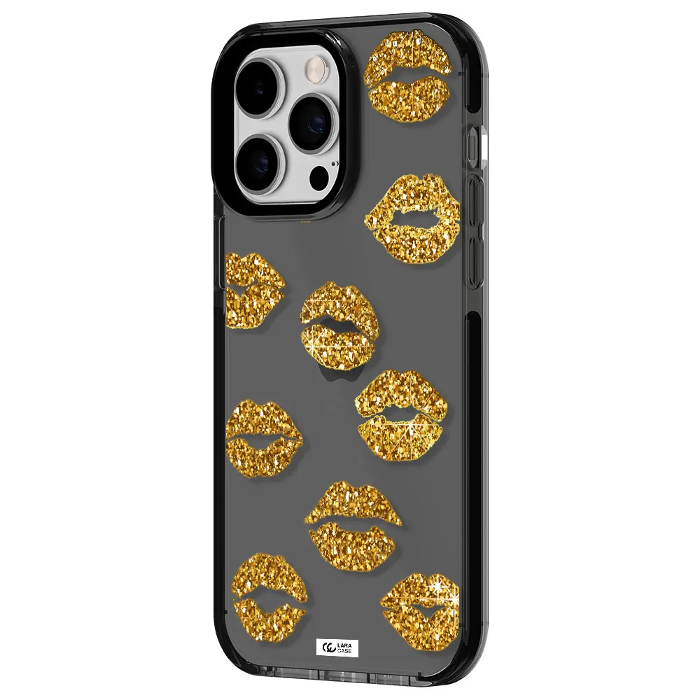 Glitter Lips Apple iPhone 15 Pro Max impact Smoke Black Case