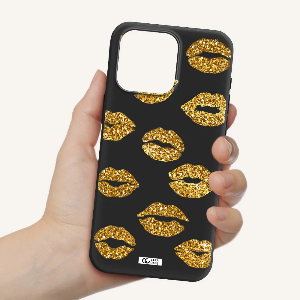 Glitter Lips Apple Iphone 15 Pro max Silicone black Case