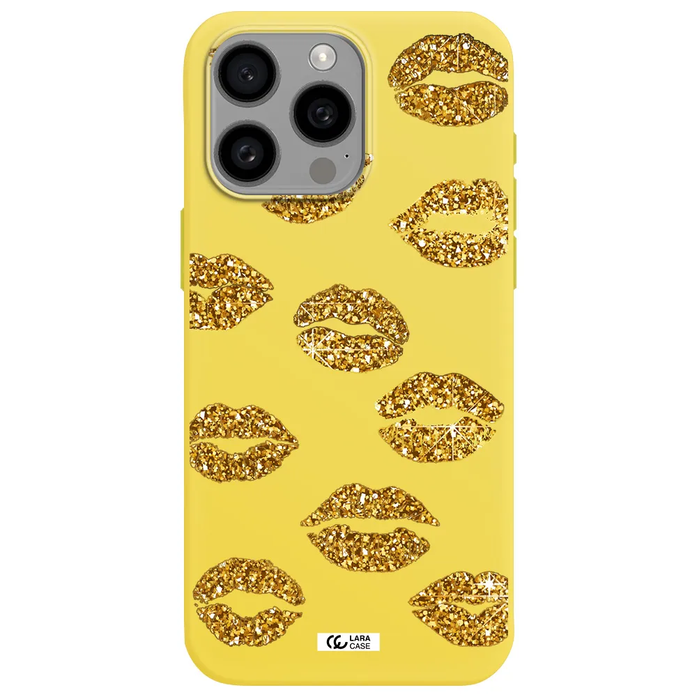 Glitter Lips Apple Iphone 15 Pro max Silicone canary yellow Case