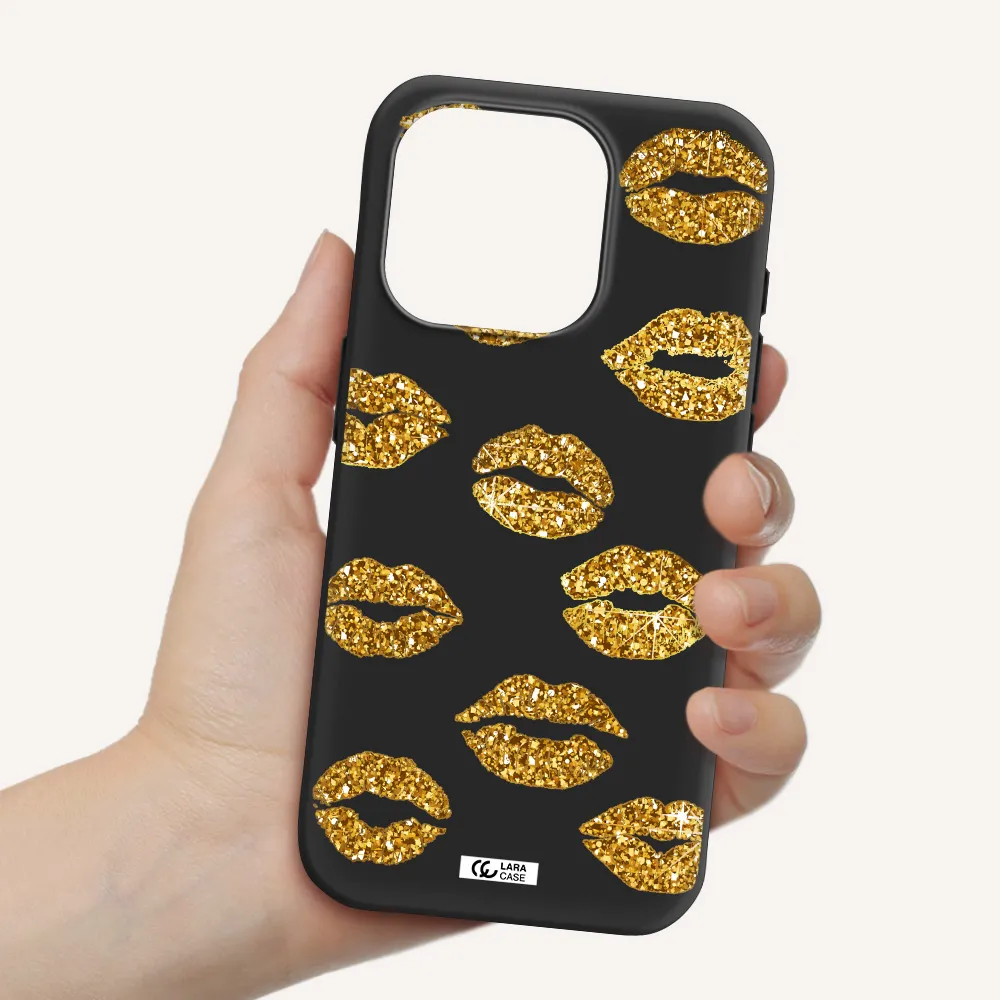 Glitter Lips Apple Iphone 15 Pro Silicone Black Case