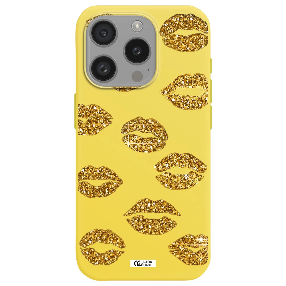 Glitter Lips Apple Iphone 15 Pro Silicone Canary Yellow Case