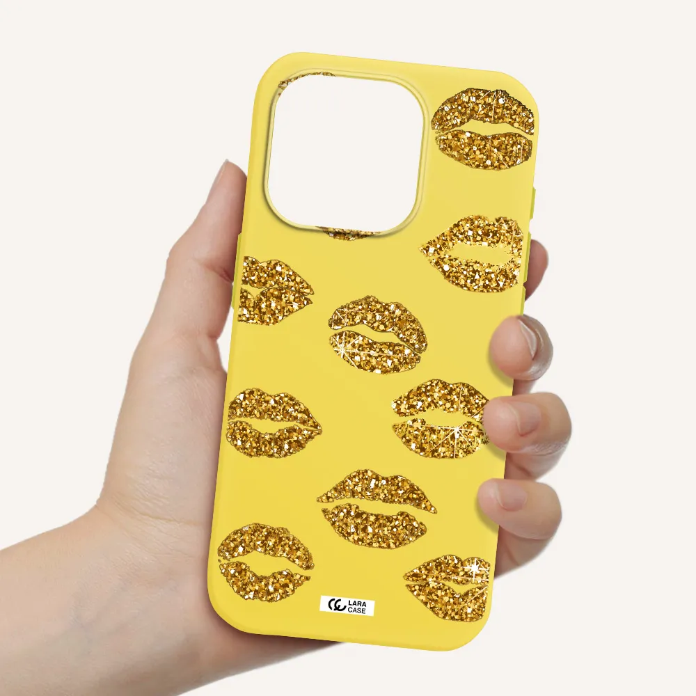Glitter Lips Apple Iphone 15 Pro Silicone Canary Yellow Case