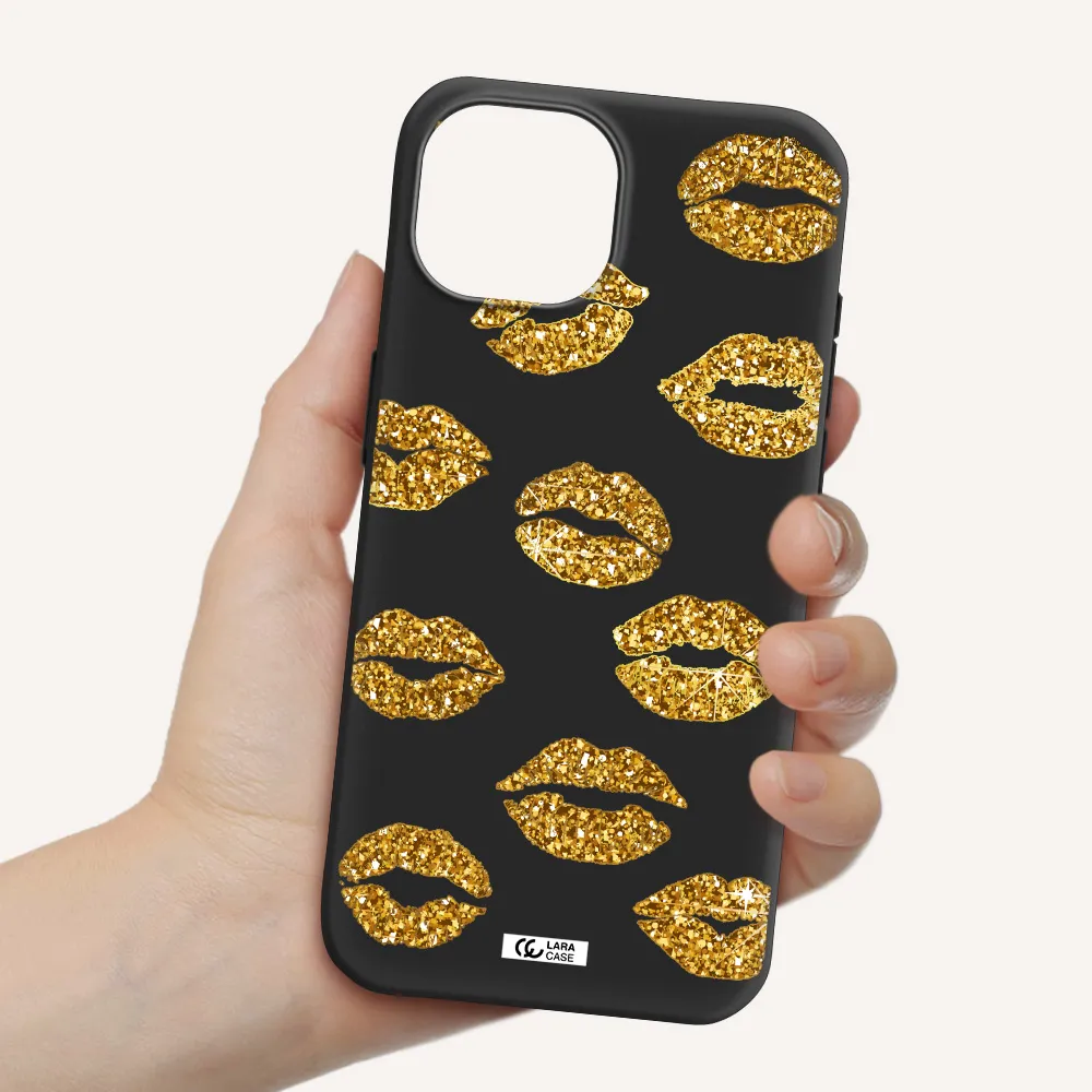 Glitter Lips Apple iPhone 15 Silicone black Case