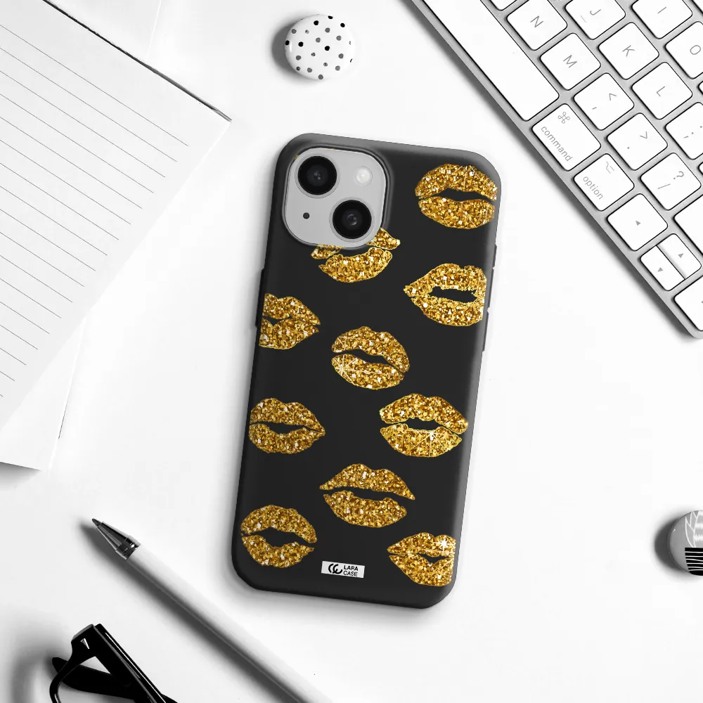 Glitter Lips Apple iPhone 15 Silicone black Case