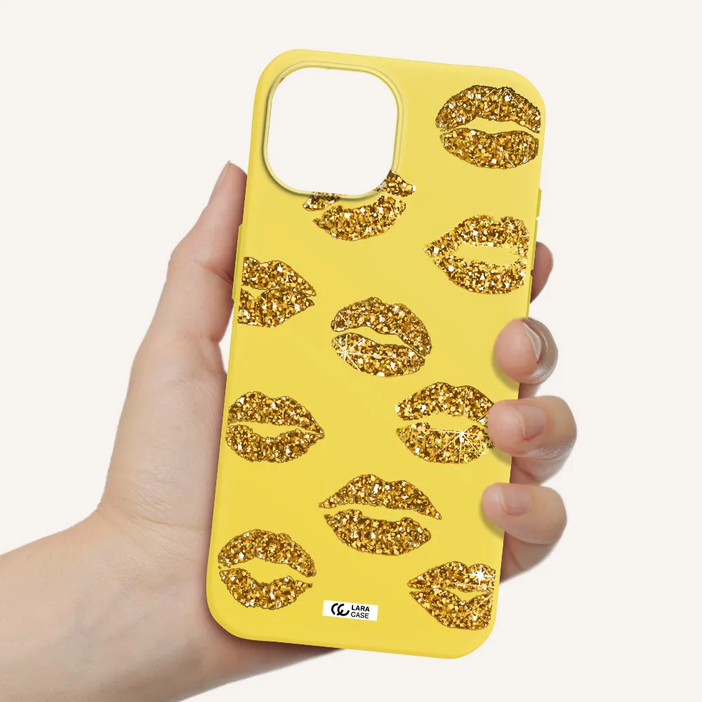 Glitter Lips Apple iPhone 15 Silicone canary yellow Case