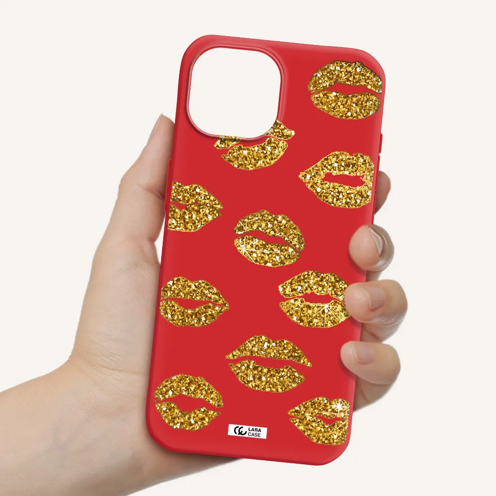 Glitter Lips Apple Iphone 15 Silicone Imperial Red Case