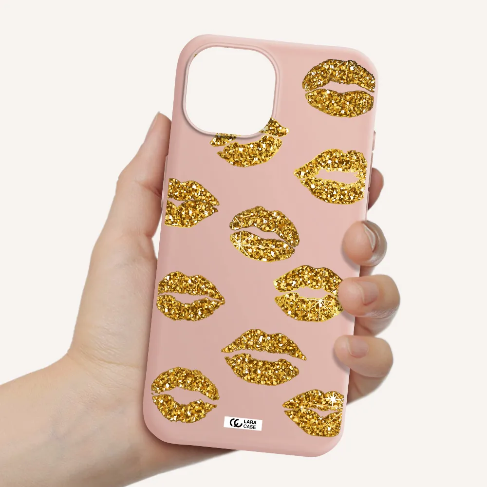 Glitter Lips Apple Iphone 15 Silicone Pastel Pink Case