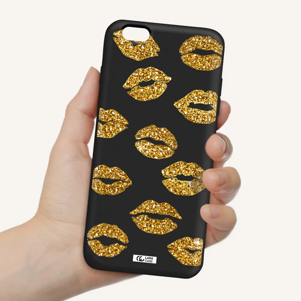 Glitter Lips Apple iPhone 6 s plus Silicone black Case