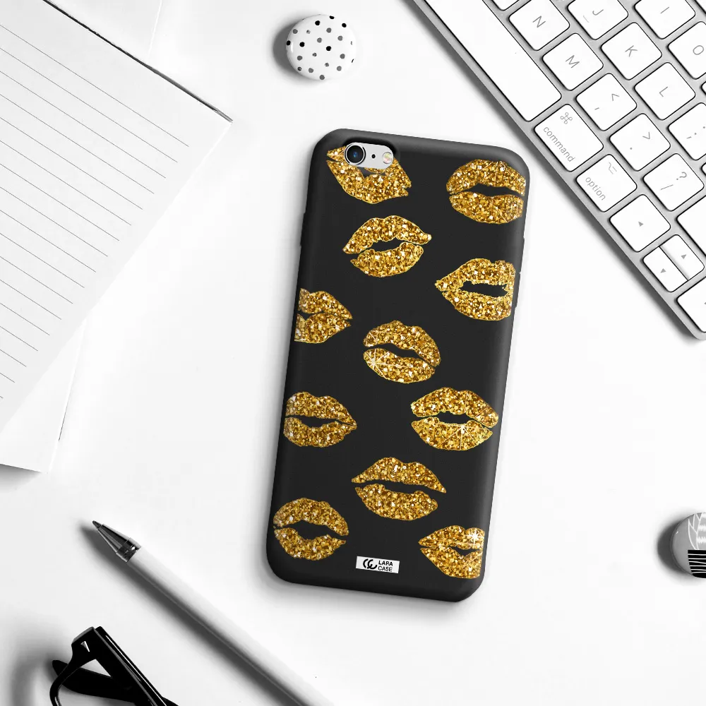 Glitter Lips Apple iPhone 6 s plus Silicone black Case
