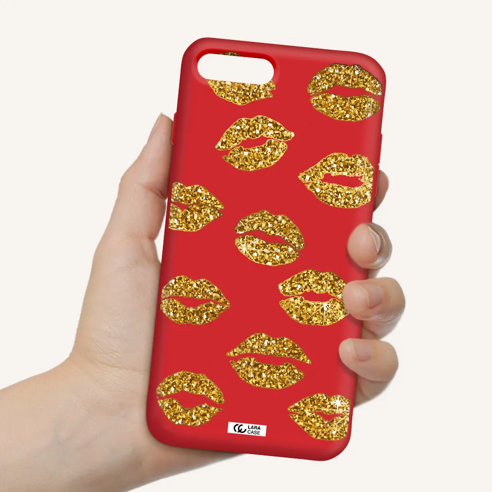 Glitter Lips Apple iPhone 8 plus Silicone Imperial Red Case