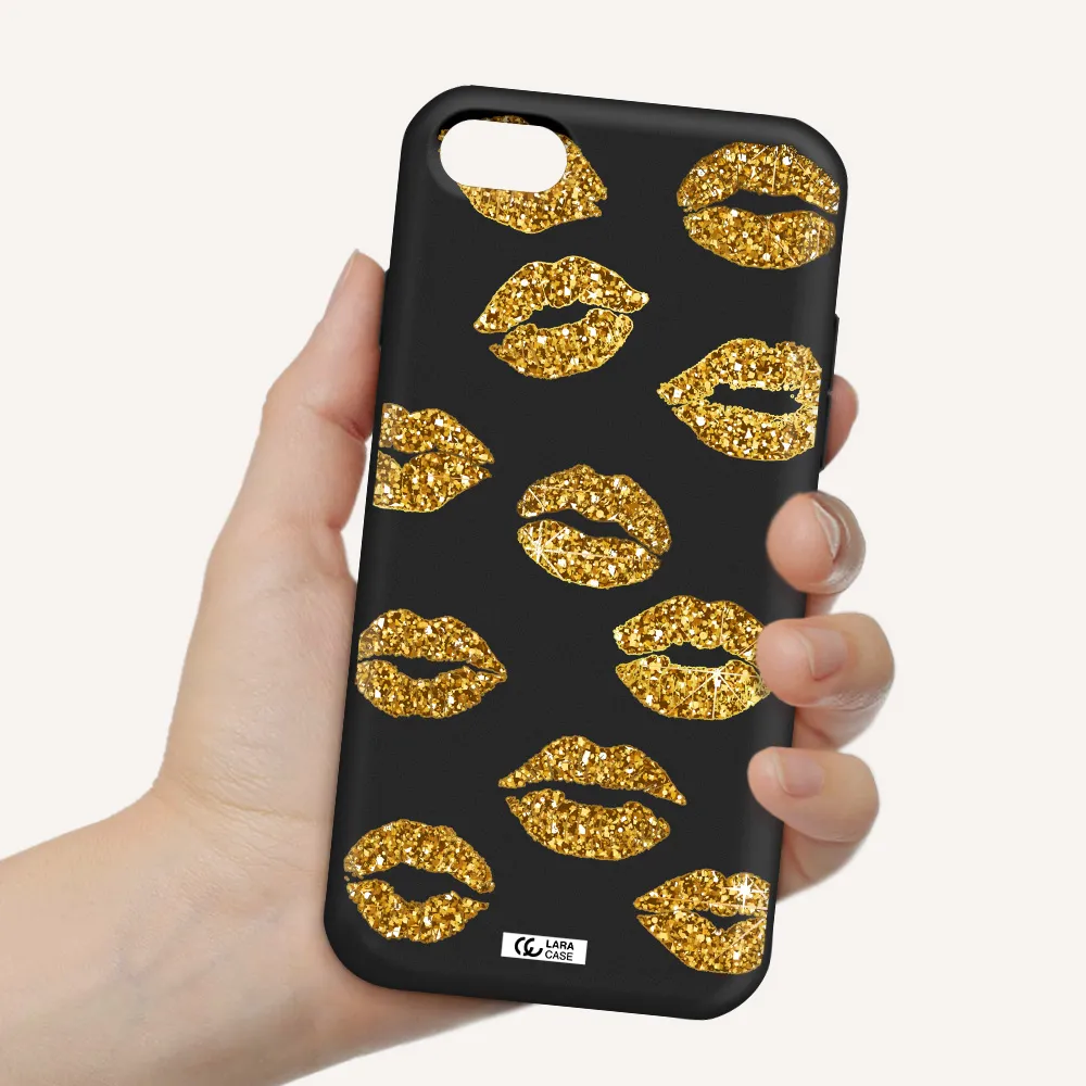 Glitter Lips Apple iPhone 8 Silicone black Case