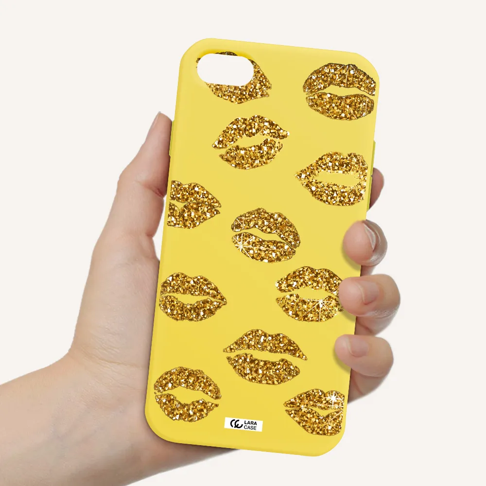 Glitter Lips Apple iPhone 8 Silicone canary yellow Case