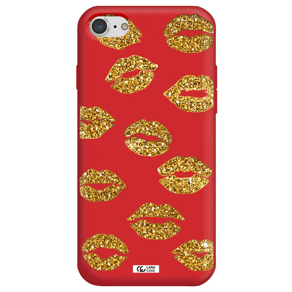 Glitter Lips Apple iPhone 8 Silicone Imperial Red Case