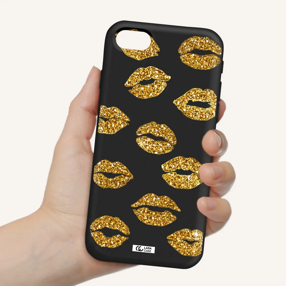 Glitter Lips Apple iPhone se 2020 Silicone black Case