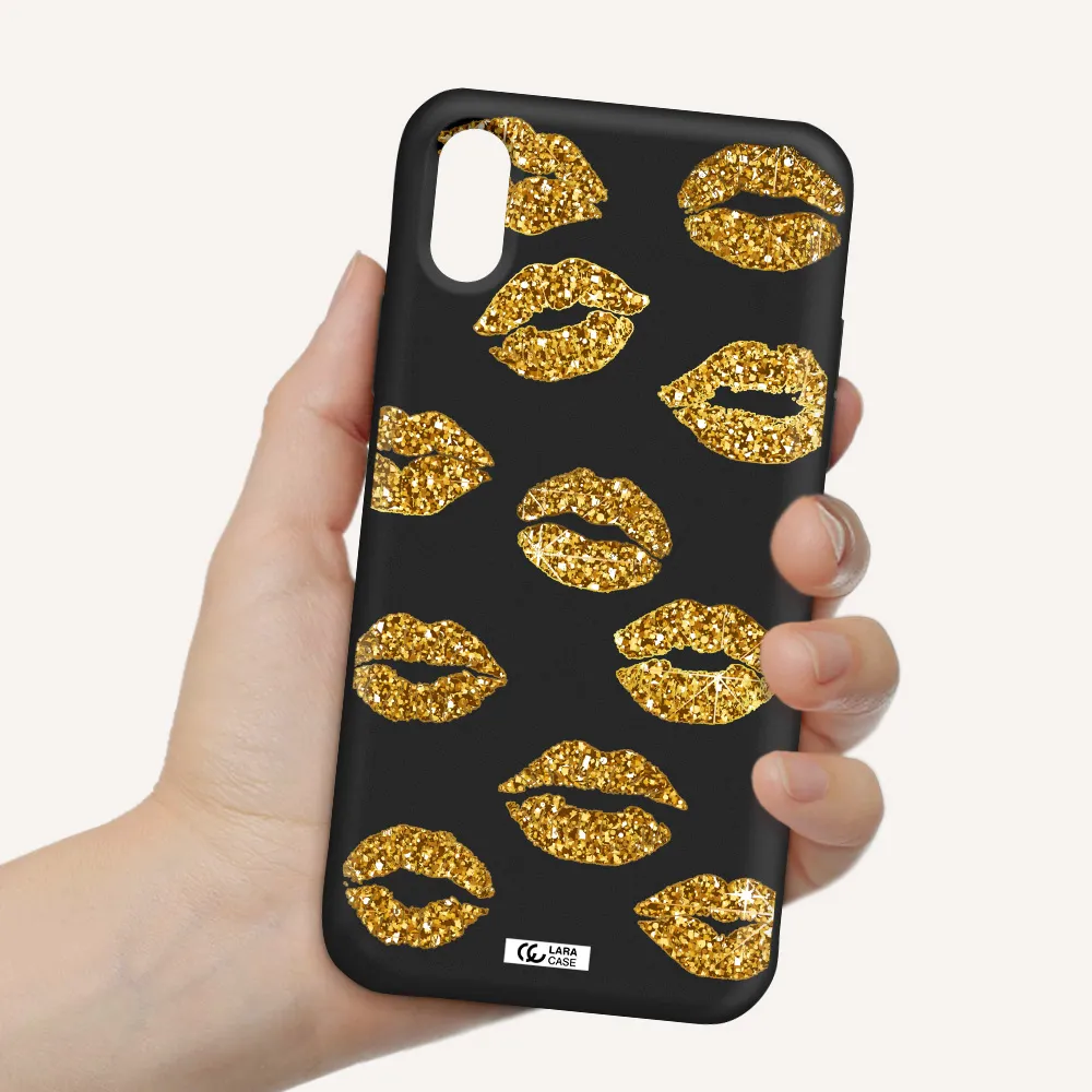 Glitter Lips Apple iPhone XS Silicone black Case