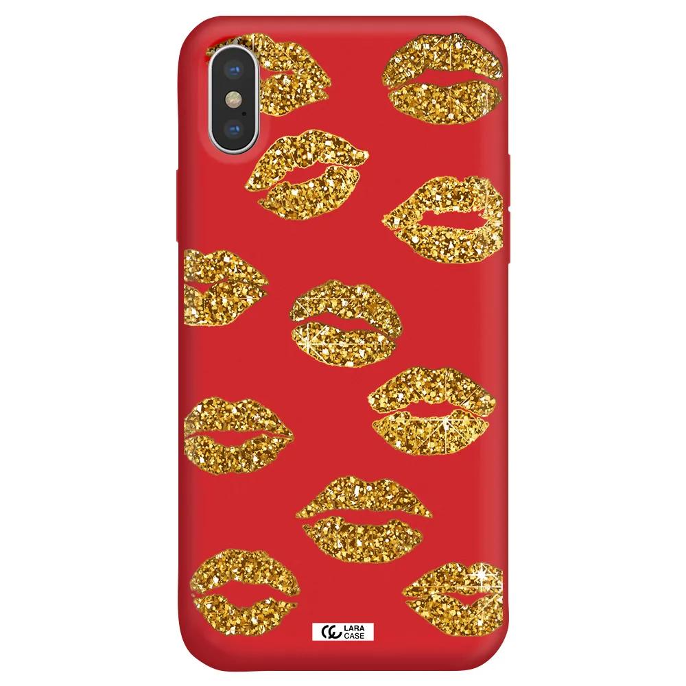 Glitter Lips Apple iPhone XS Silicone Imperial Red Case