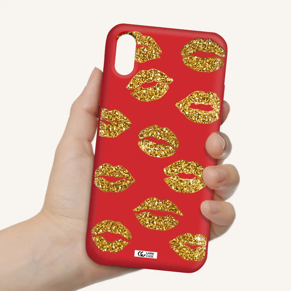 Glitter Lips Apple iPhone XS Silicone Imperial Red Case