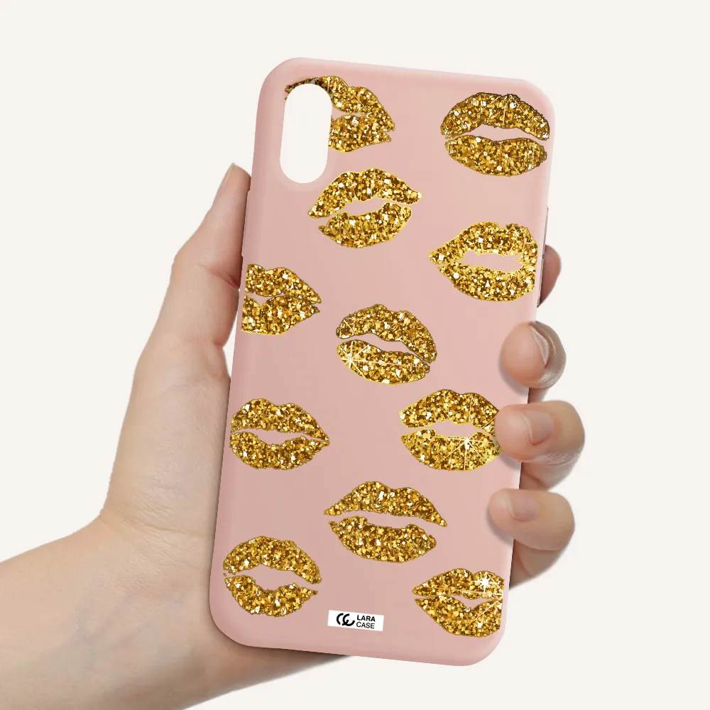 Glitter Lips Apple iPhone XS Silicone pastel pink Case