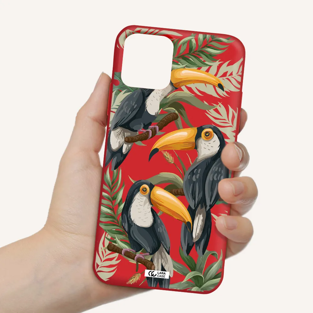 Tropical Bird Apple iPhone 11 pro max Silicone Imperial Red Case