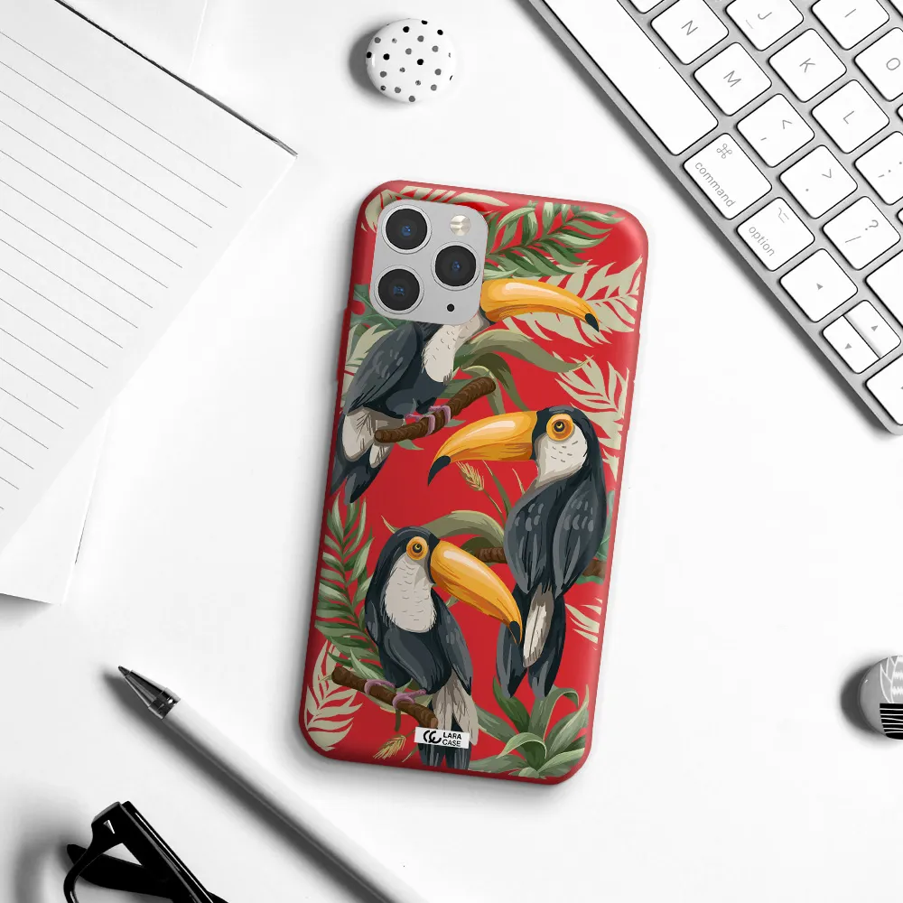 Tropical Bird Apple iPhone 11 pro max Silicone Imperial Red Case