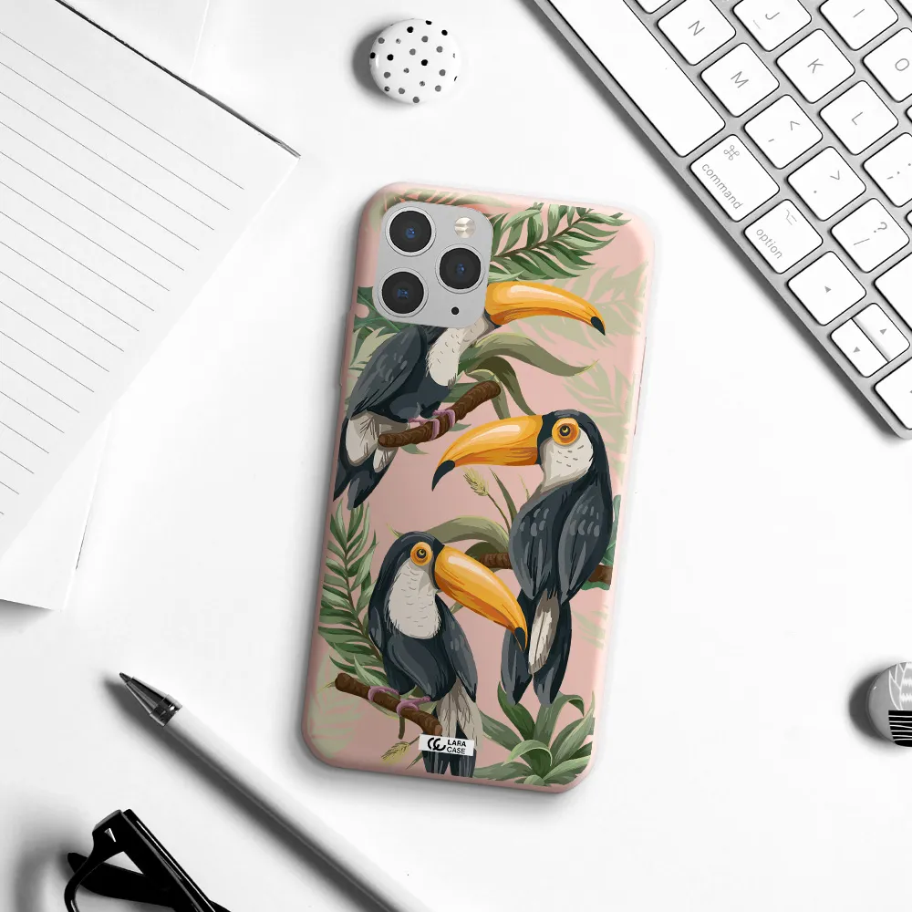 Tropical Bird Apple iPhone 11 pro max Silicone pastel pink Case