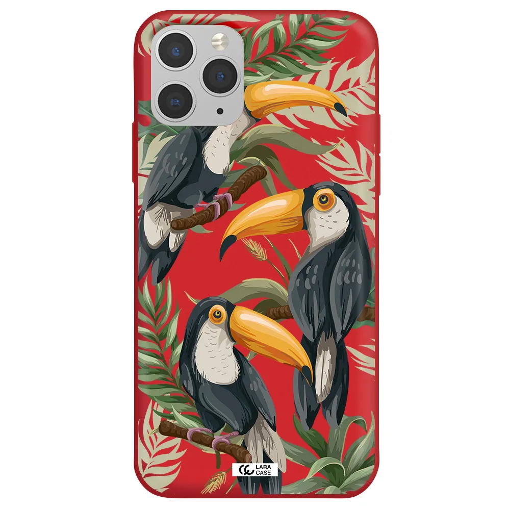 Tropical Bird Apple iPhone 11 pro Silicone Imperial Red Case