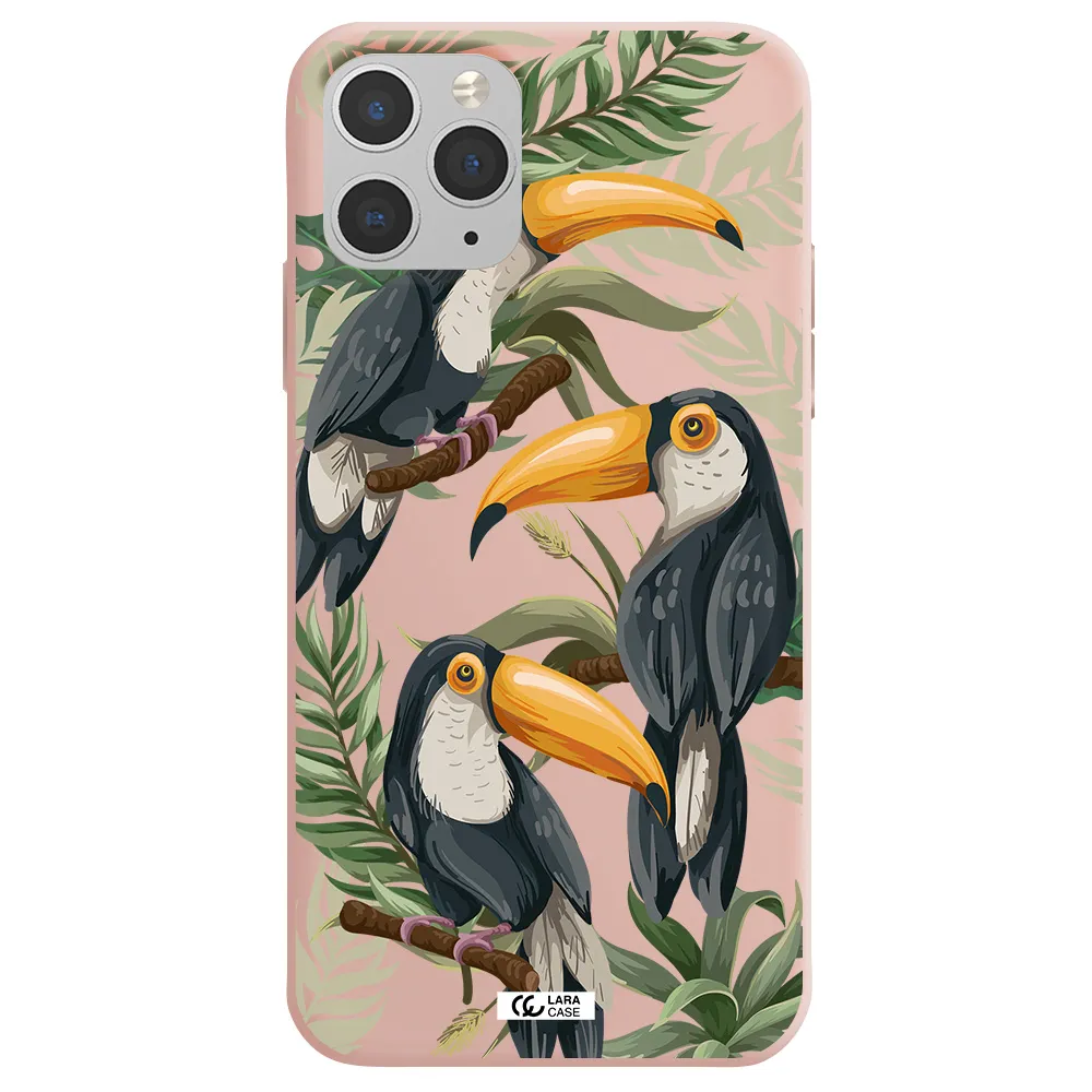 Tropical Bird Apple iPhone 11 pro Silicone pastel pink Case