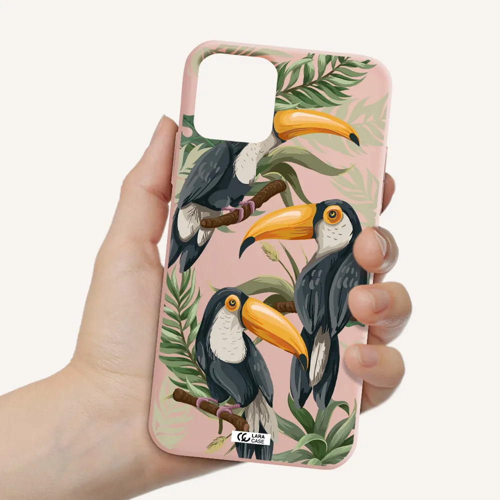 Tropical Bird Apple iPhone 11 pro Silicone pastel pink Case