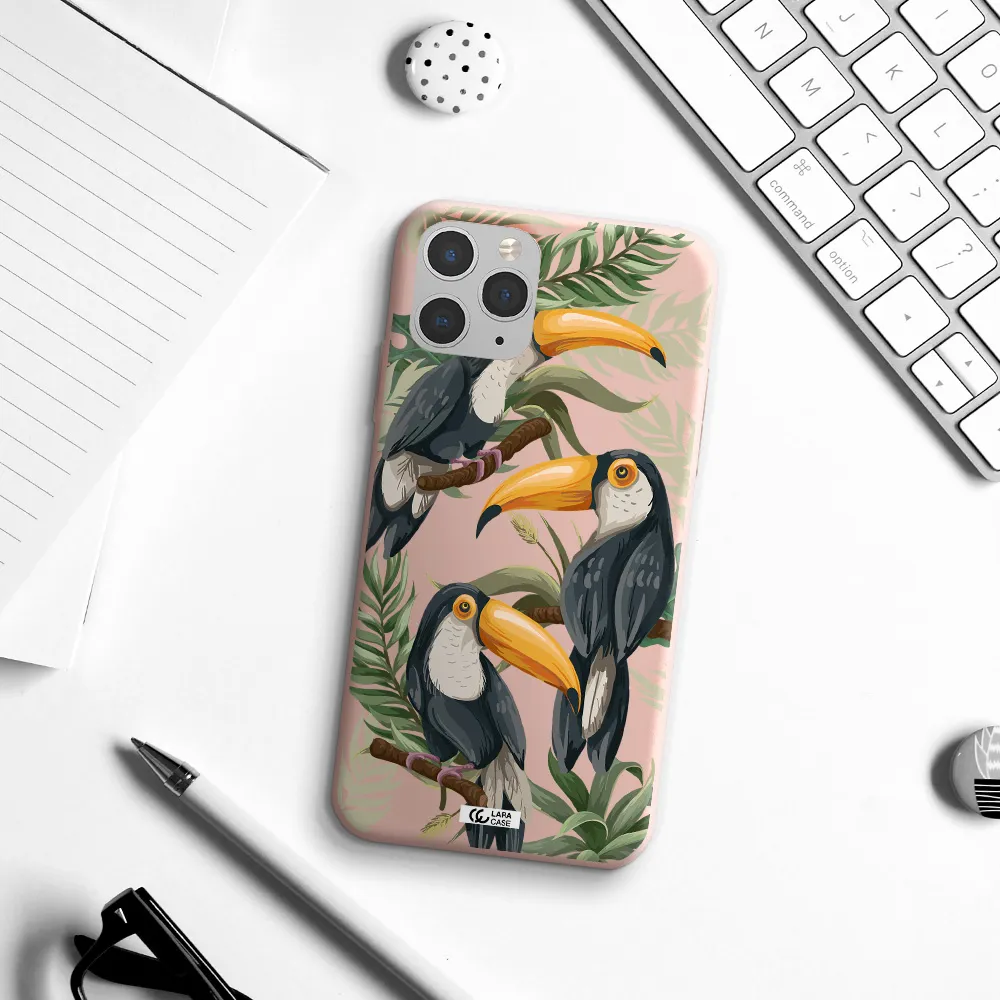 Tropical Bird Apple iPhone 11 pro Silicone pastel pink Case