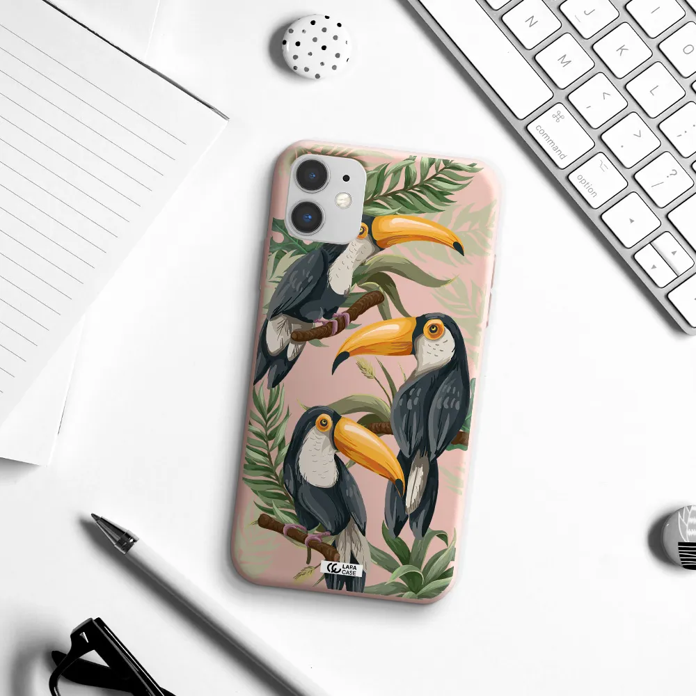 Tropical Bird Apple iPhone 11 Silicone pastel pink Case