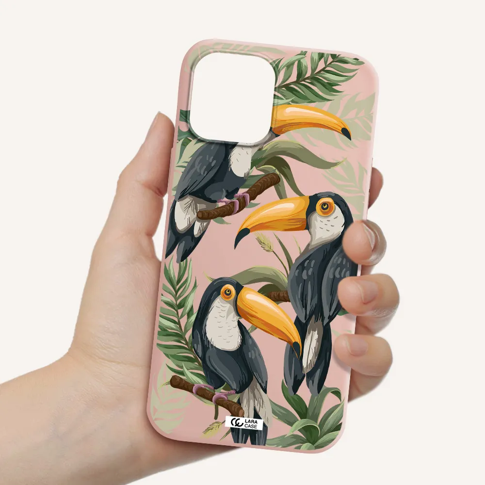 Tropical Bird Apple iPhone 12 pro max Silicone pastel pink Case