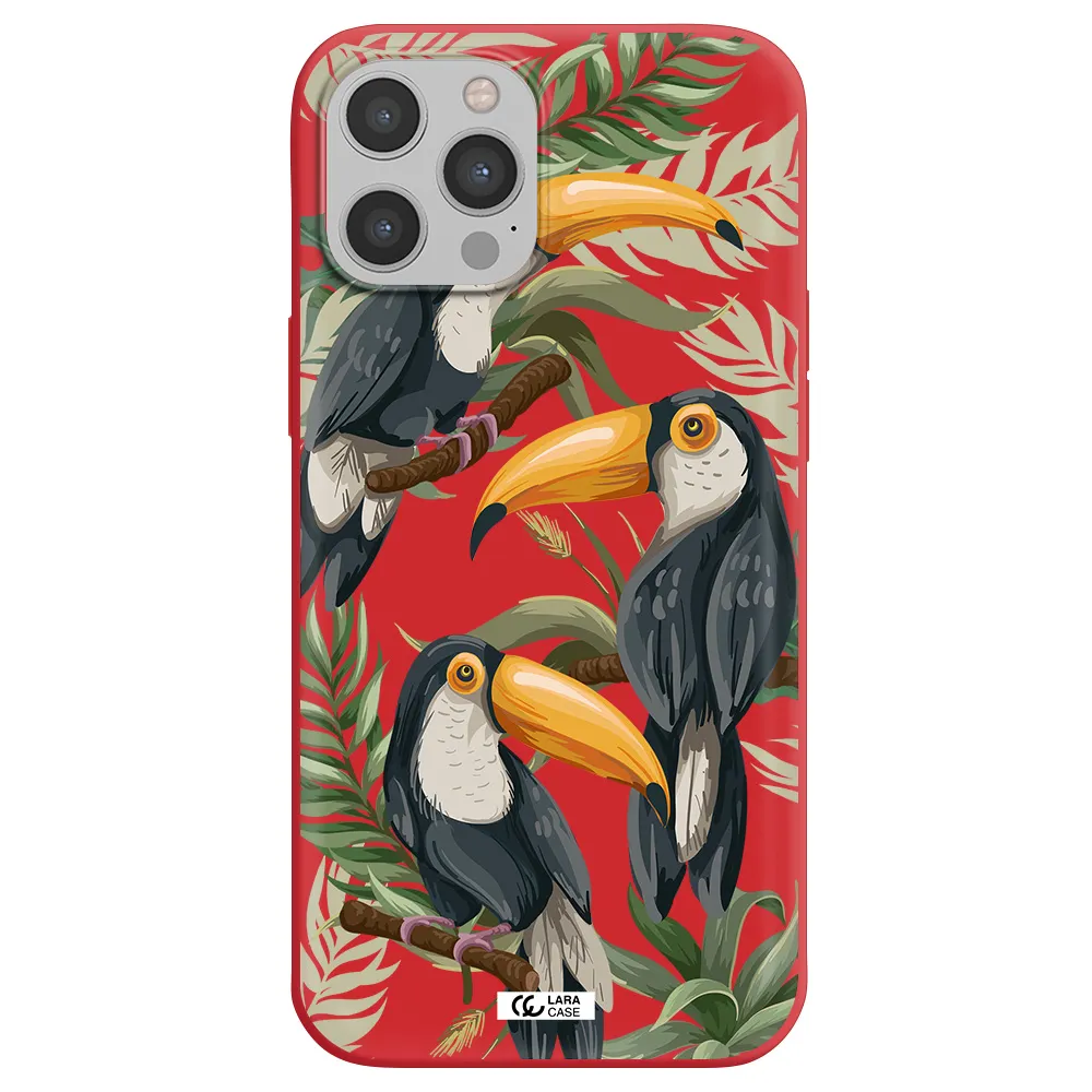 Tropical Bird Apple iPhone 12 pro Silicone Imperial Red Case
