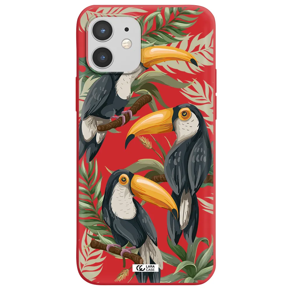 Tropical Bird Apple iPhone 12 Silicone Imperial Red Case