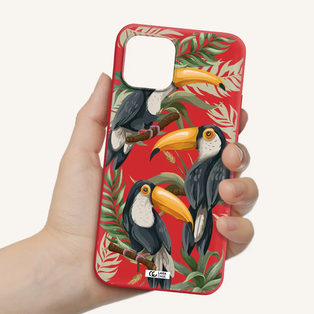 Tropical Bird Apple iPhone 12 Silicone Imperial Red Case