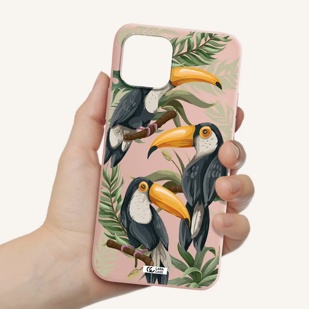 Tropical Bird Apple iPhone 12 Silicone pastel pink Case