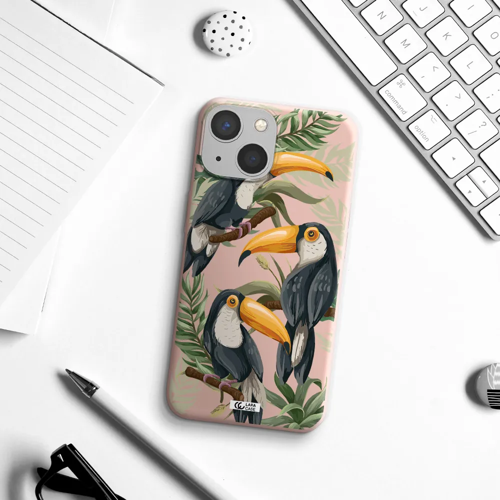 Tropical Bird Apple iPhone 13 Silicone pastel pink Case