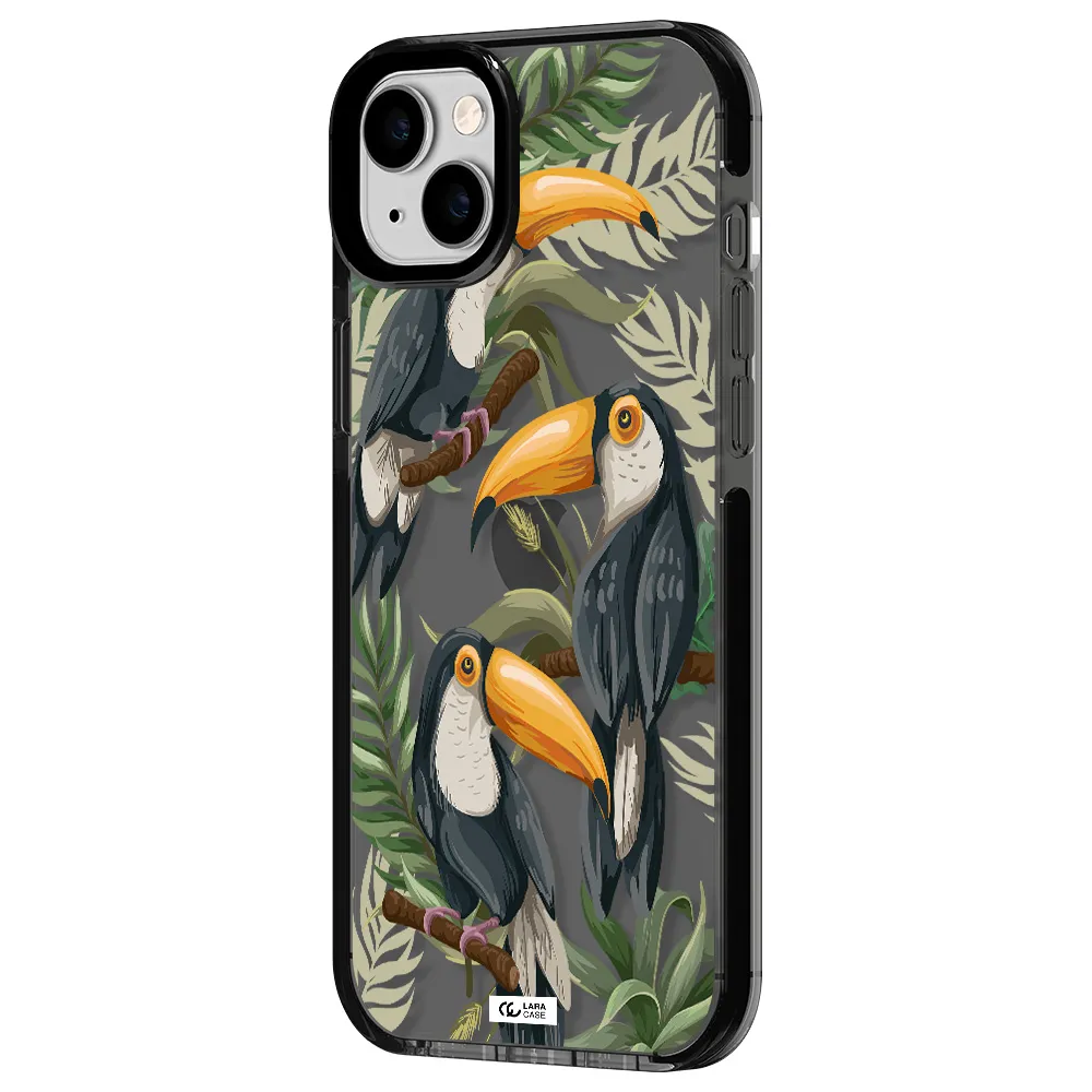 Tropical Bird Apple iPhone 14 plus impact Smoke Black Case