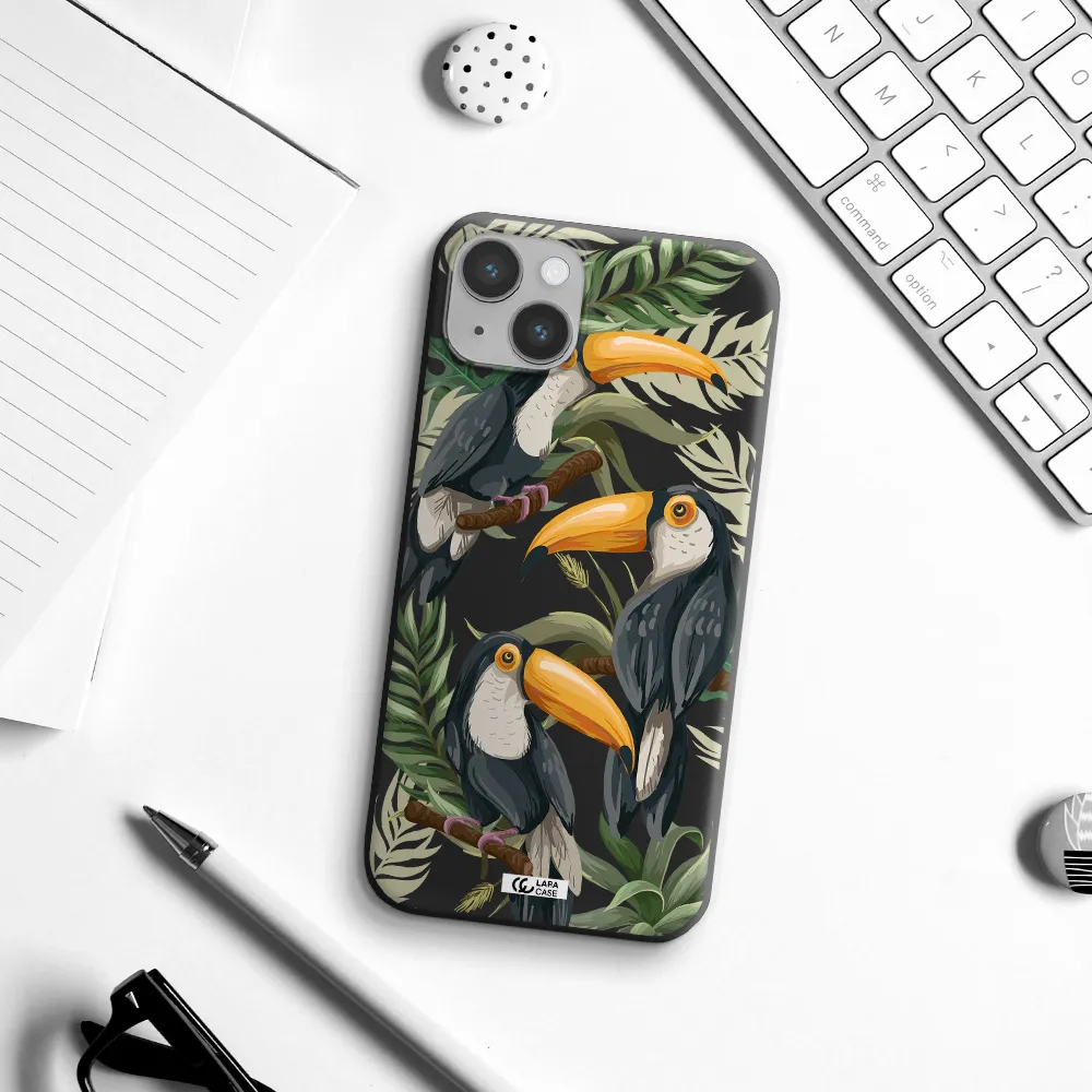 Tropical Bird Apple iPhone 14 plus Silicone black Case