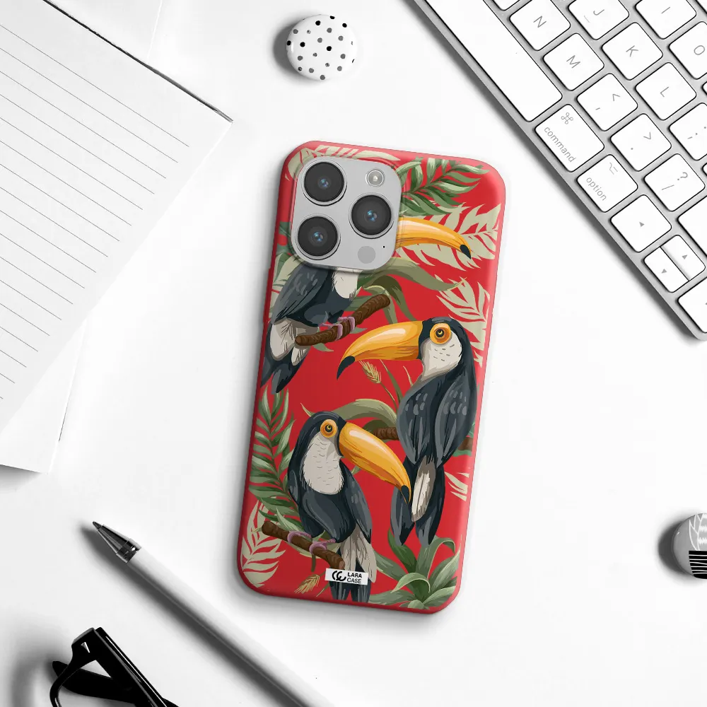 Tropical Bird Apple iPhone 14 pro max Silicone Imperial Red Case