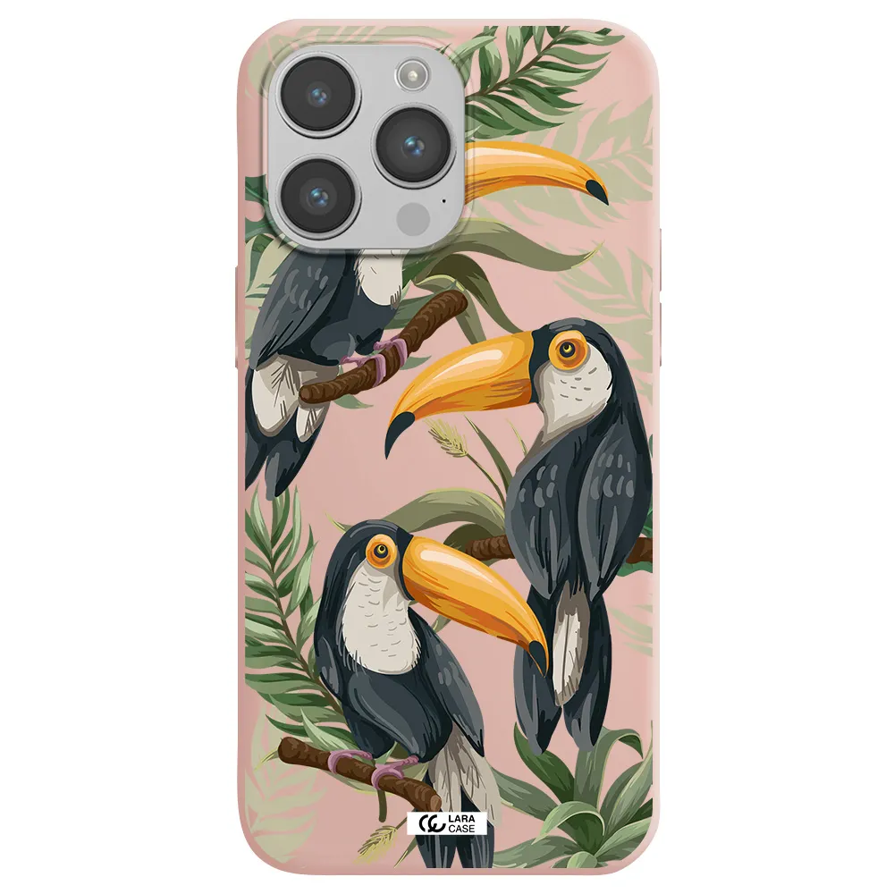 Tropical Bird Apple iPhone 14 pro max Silicone pastel pink Case