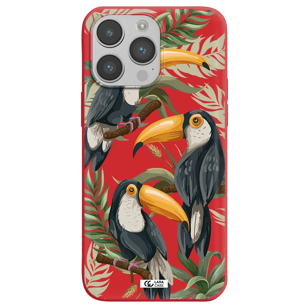 Tropical Bird Apple iPhone 14 pro Silicone Imperial Red Case