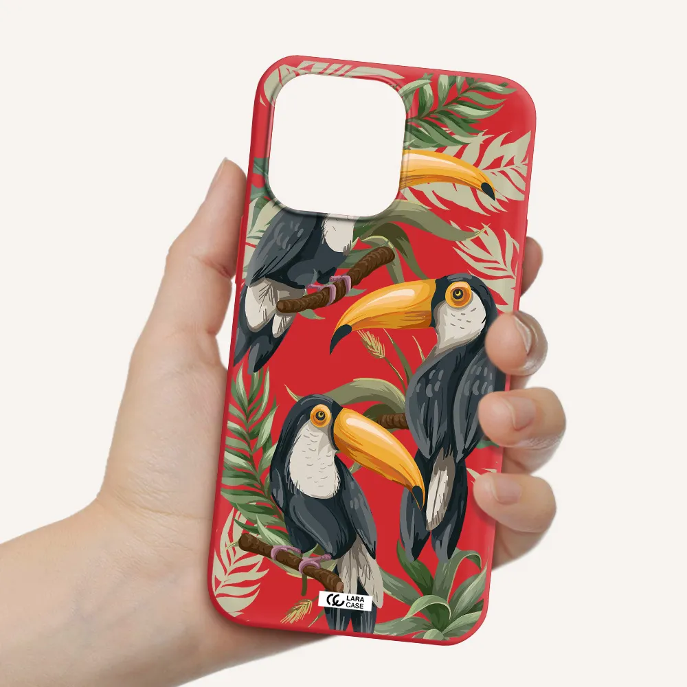 Tropical Bird Apple iPhone 14 pro Silicone Imperial Red Case
