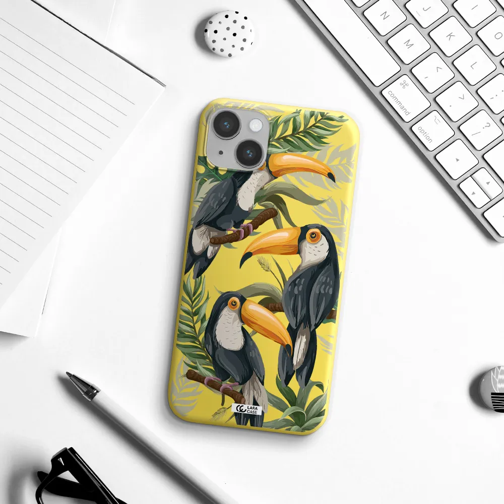 Tropical Bird Apple iPhone 14 Silicone canary yellow Case