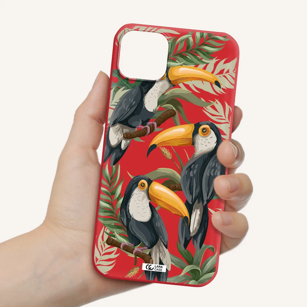 Tropical Bird Apple iPhone 14 Silicone Imperial Red Case