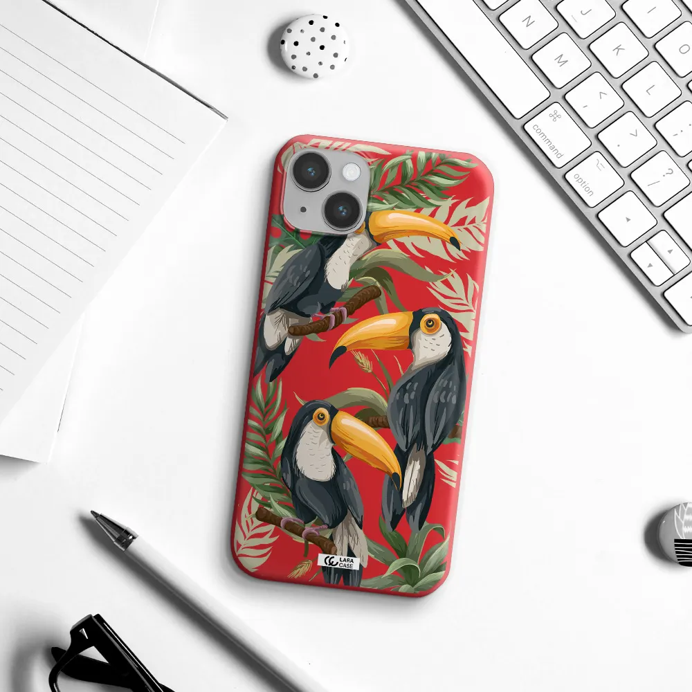 Tropical Bird Apple iPhone 14 Silicone Imperial Red Case