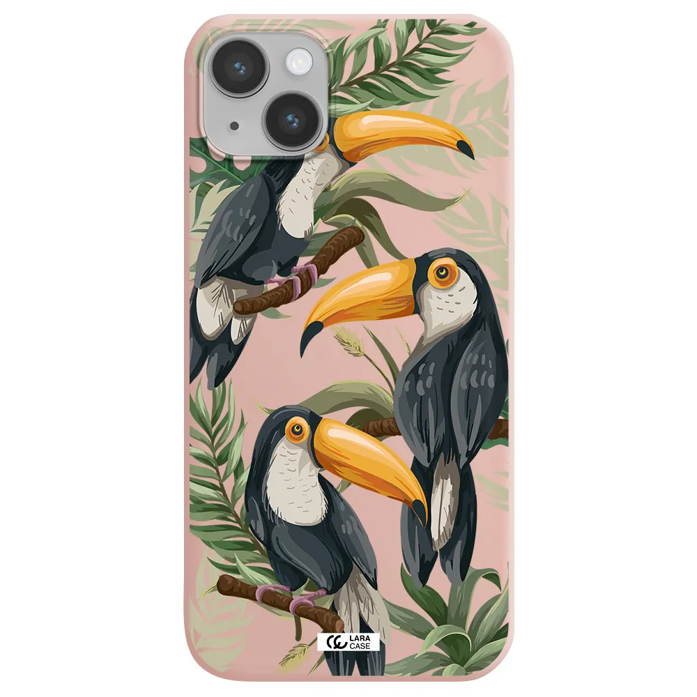 Tropical Bird Apple iPhone 14 Silicone pastel pink Case
