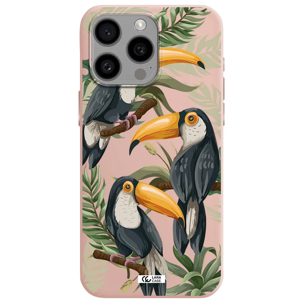 Tropical Bird Apple Iphone 15 Pro max Silicone pastel pink Case